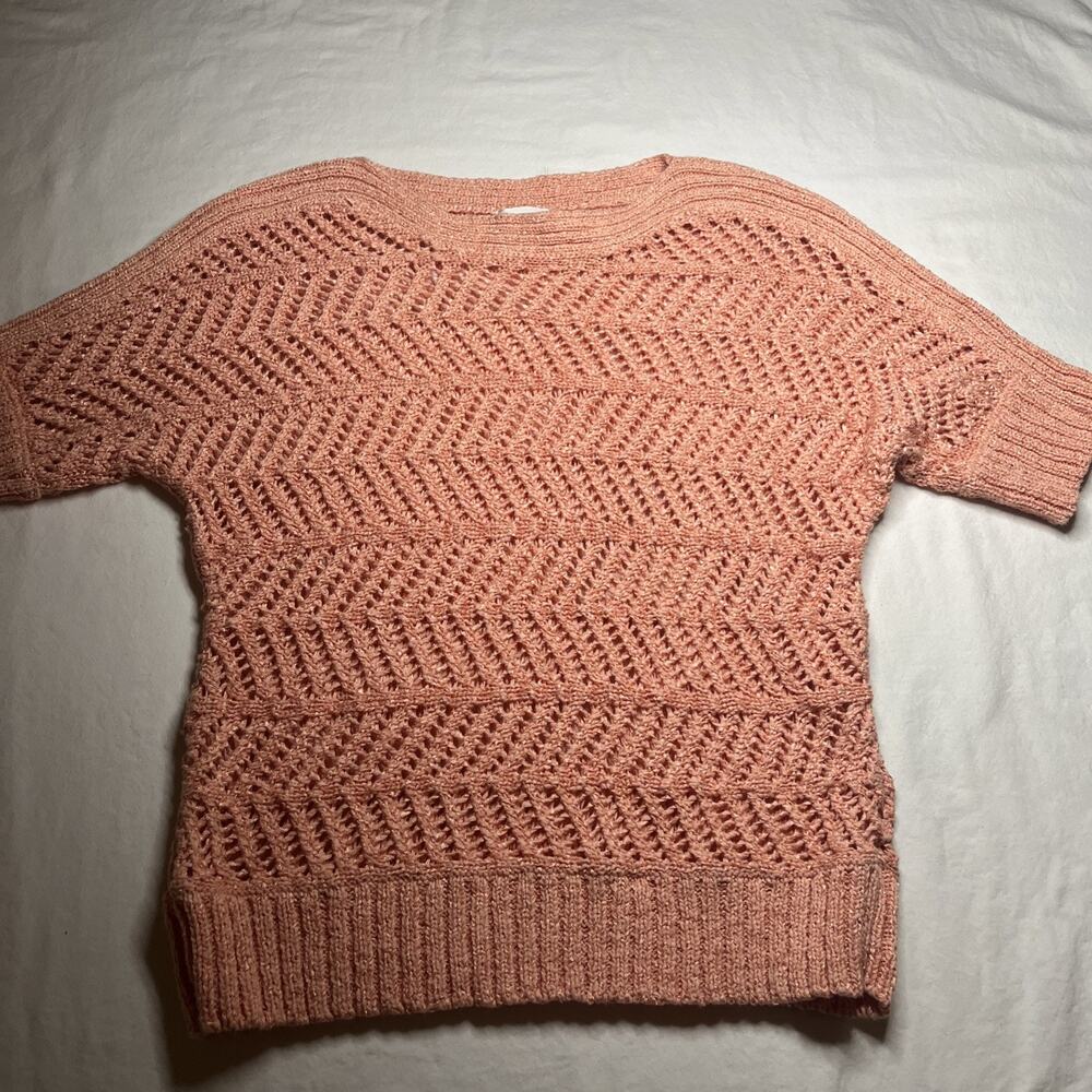 Chico's open-knit crochet sweater Coral Size 1/ 8-10.
